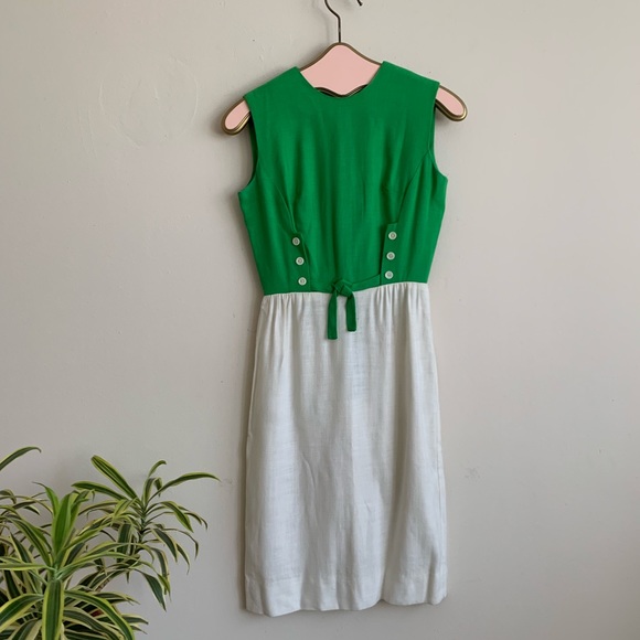 Vintage Dresses & Skirts - 60’s Green & White 60’s Secretary Pencil Dress